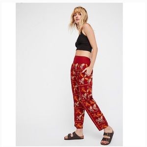 Free People Blitz harem pants embroidered orange maroon cotton yoga boho hippie